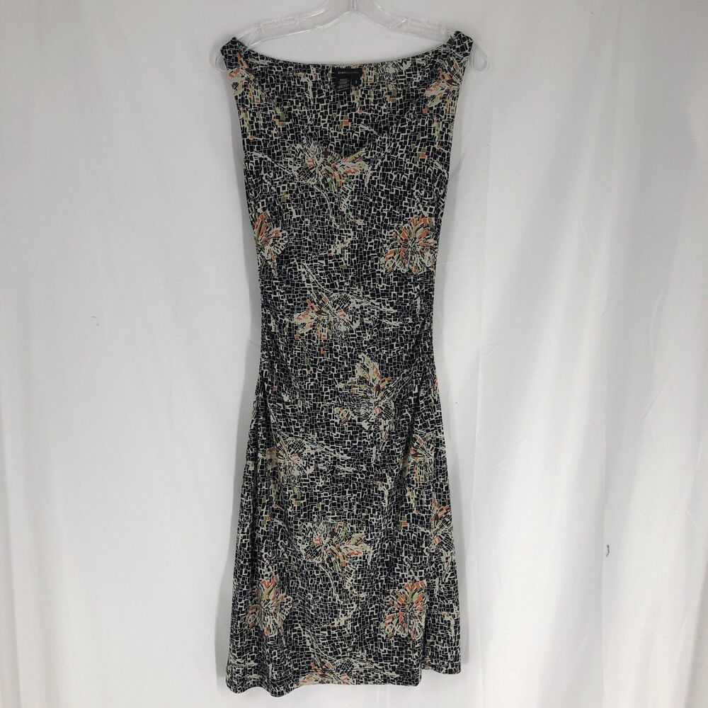 BCBG Max Azria SZ S Sleeveless Midi Dress V-neck Ruched Sides Geometric